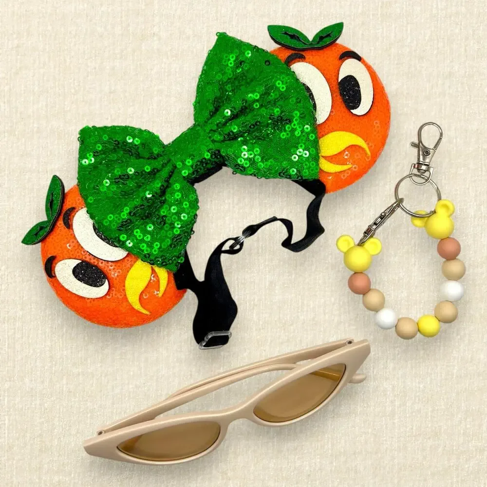 Elastic Orange Bird Sequin Minnie Ears | Disney-Inspired Mouse Ears